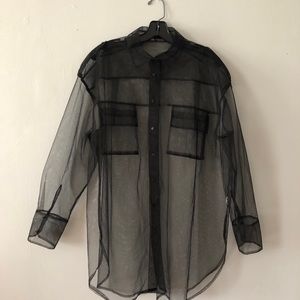 Zara Oversized Black Sheer Button Down